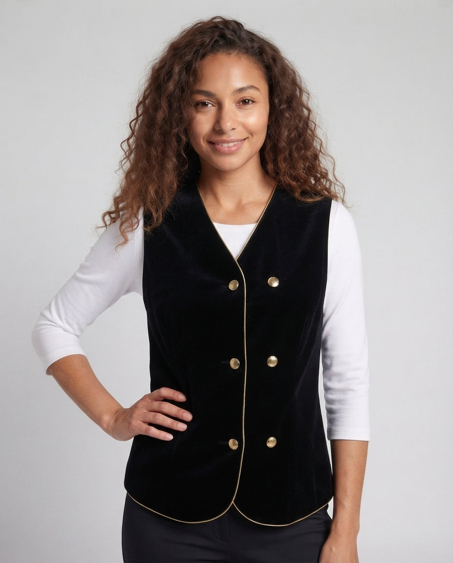 Women Elegant Velvet Vest with Button Details Chichicherry
