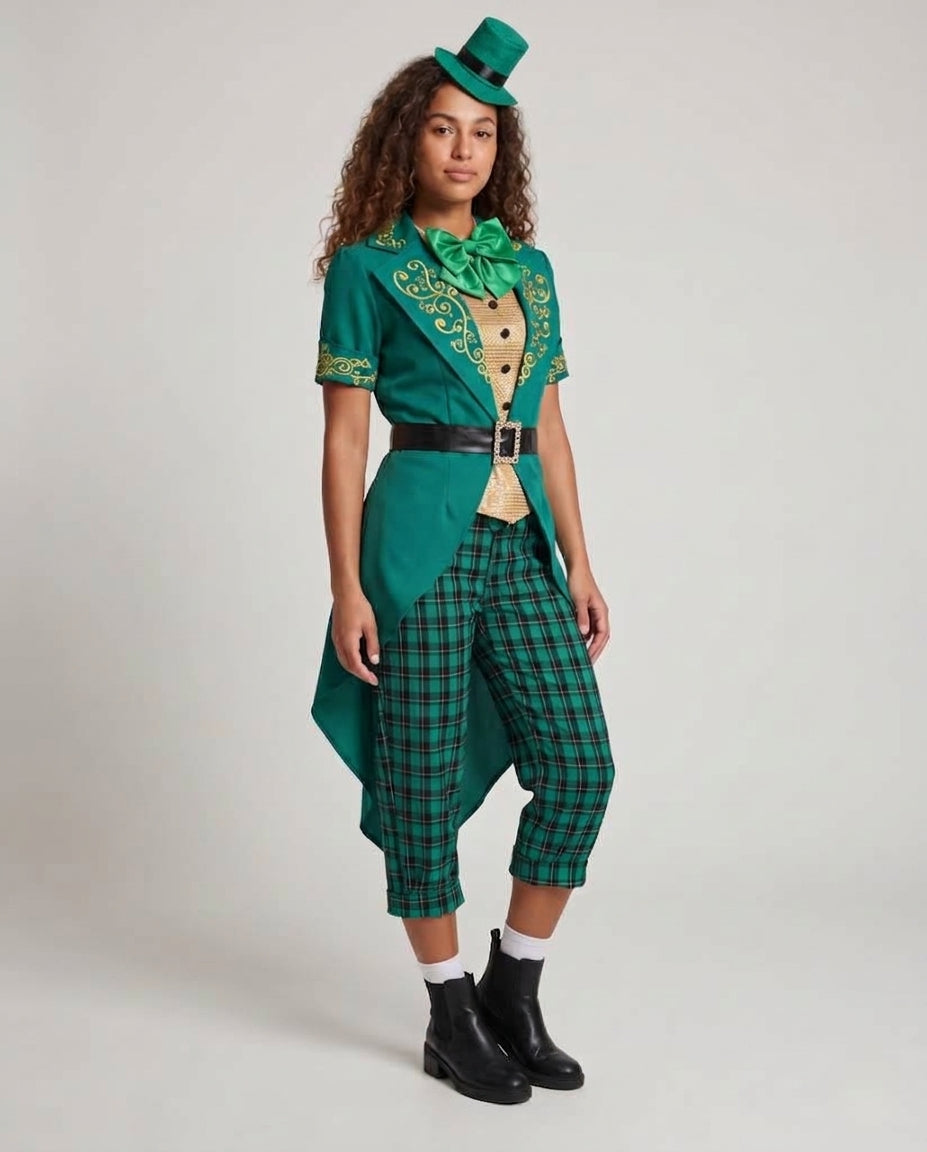Women's costume as Irish leprechaun with elegant blazer cut and checked pattern Chichicherry