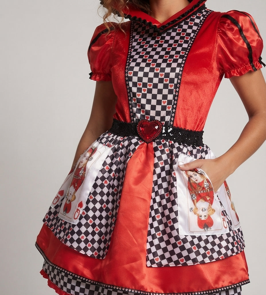 Ladies Enchanting Heart Lady Costume with Ruffles and Crown Chichicherry