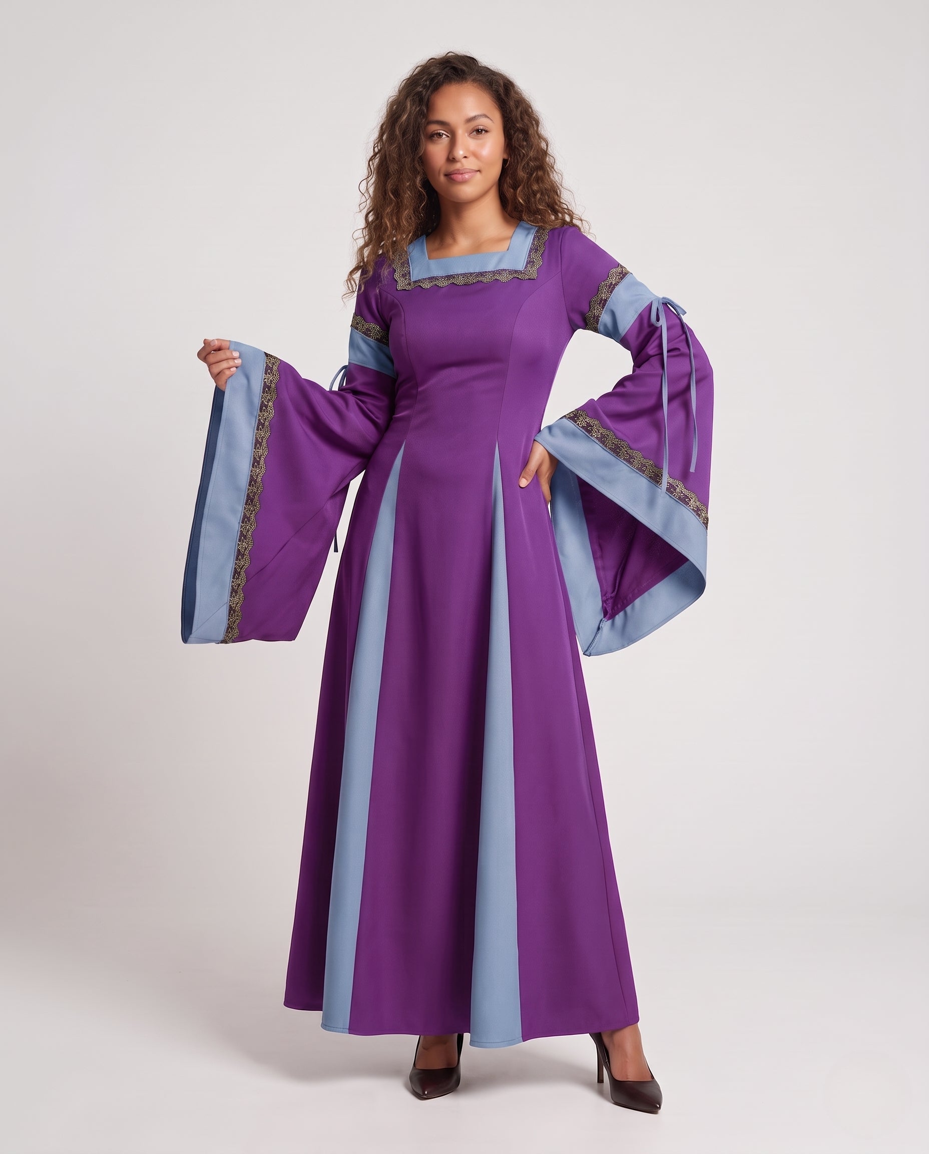 Women’s Historical Dress with Long, Flowing Sleeves and Decorative Lacing Detail Chichicherry