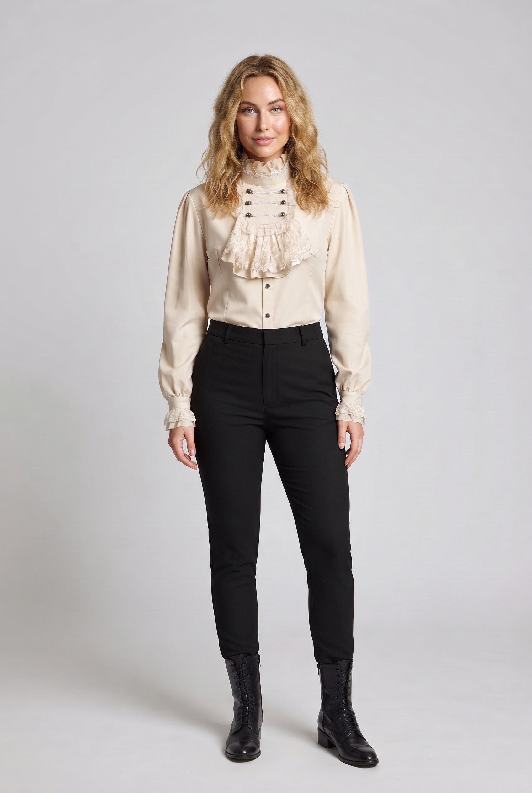 Women's Elegant Ruffle Blouse with High-Quality Lace and Tailored Cut Chichicherry