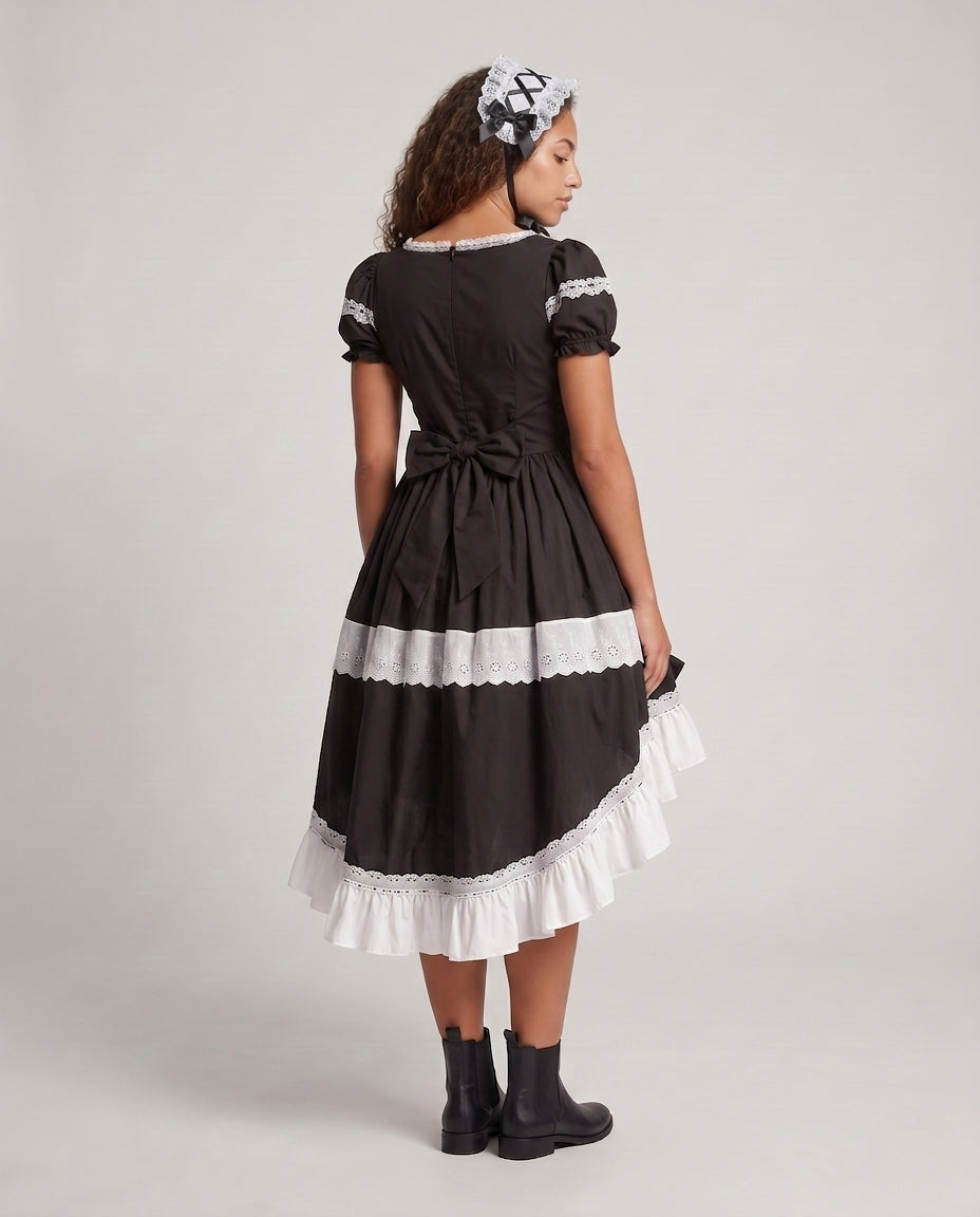 Women Timeless Lolita Dress with Ruffle Details and Puff Sleeves Chichicherry