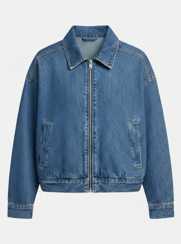 Women's Oversized Denim Jacket with Zipper