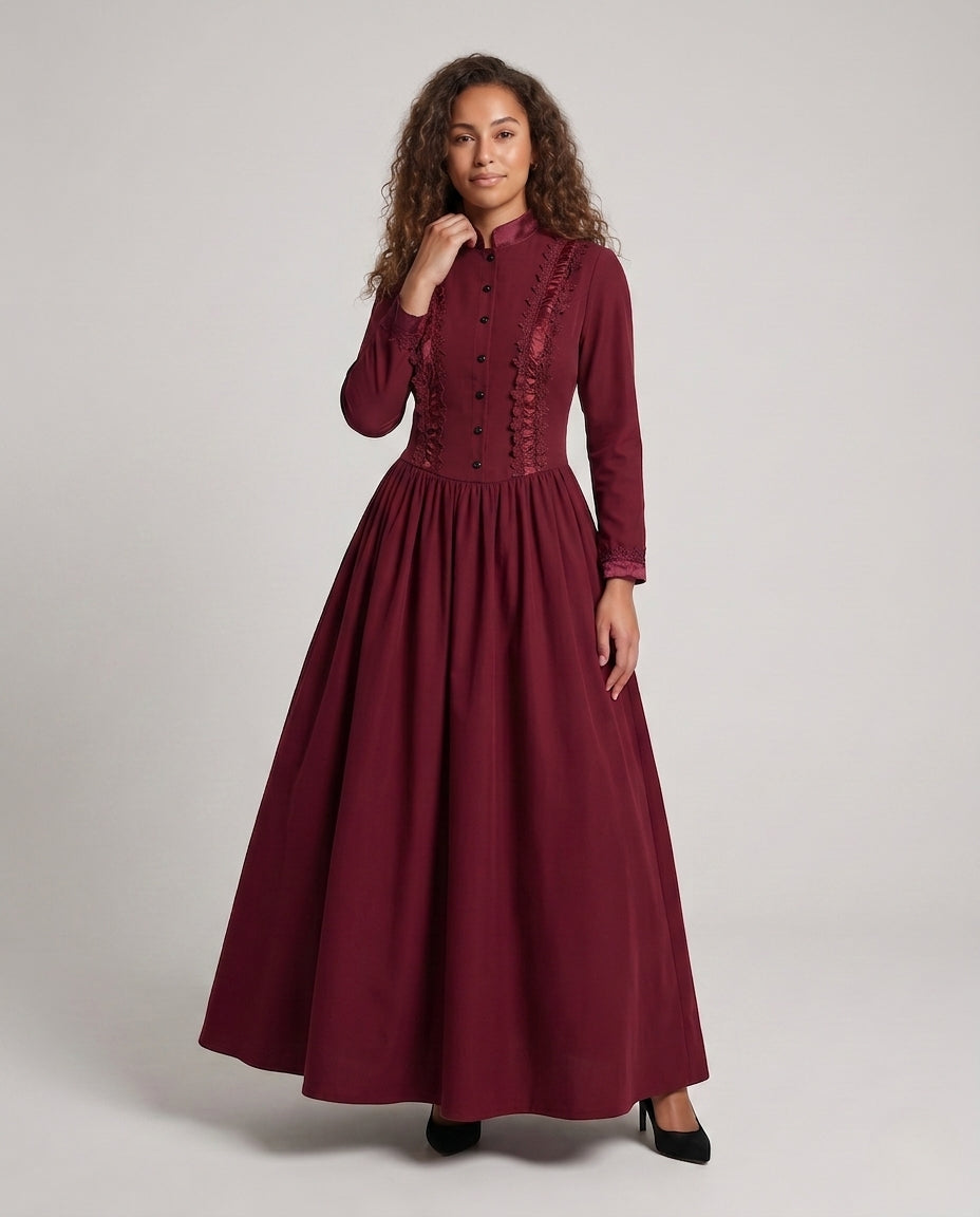 Women Elegant Historical Dress with Detailed Floral Embroidery Chichicherry