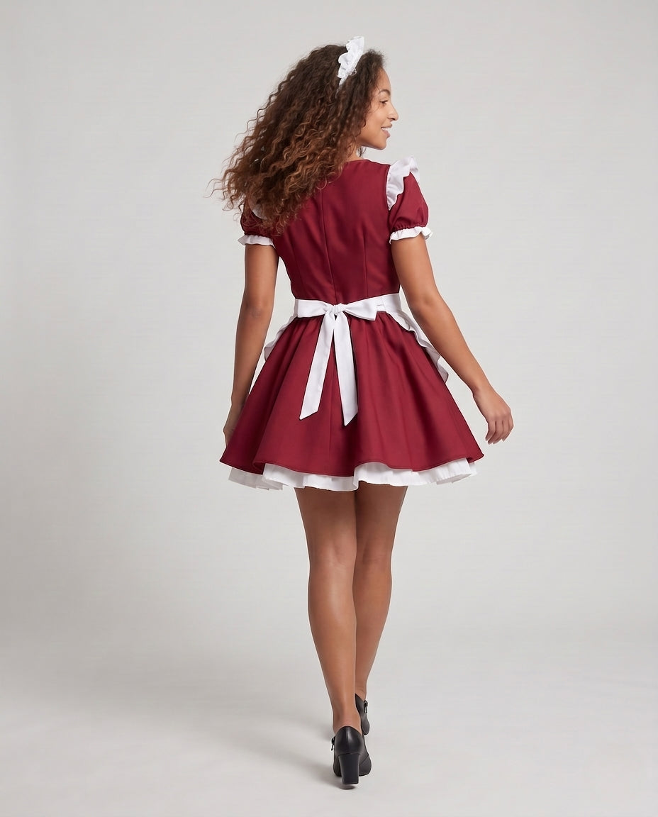 Women Vintage Serving Dress with Ruffles and Hood Chichicherry