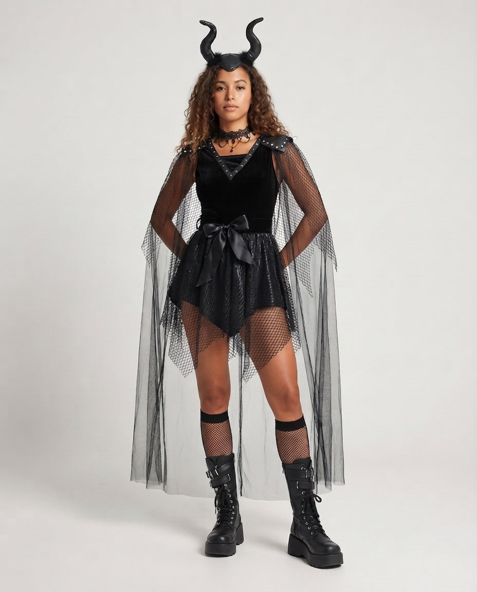 Ladies Vampire Costume with Tulle and Leather Accents Chichicherry