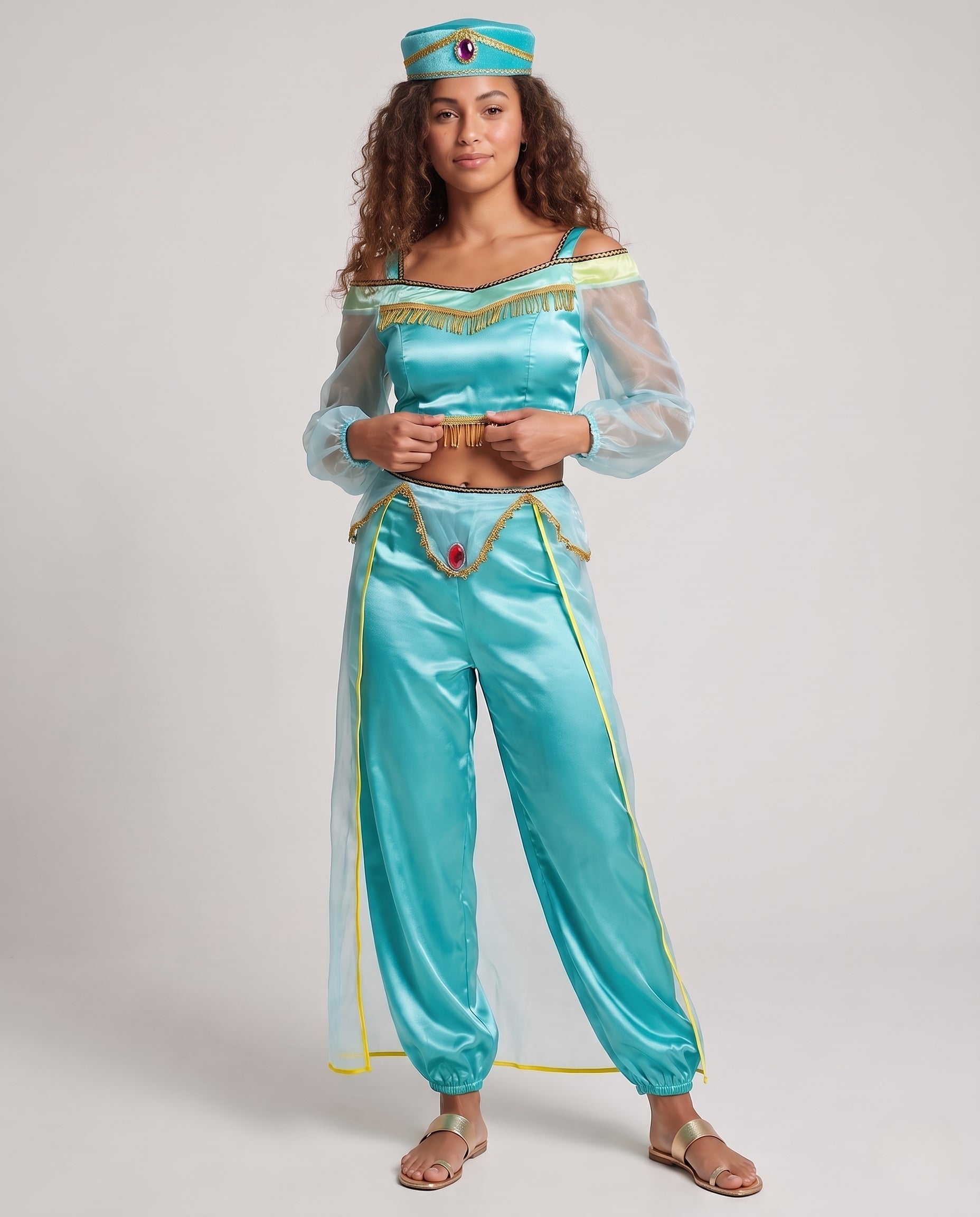 Women's Magical Princess Costume with Transparent Sleeves and Glittering Accents Chichicherry