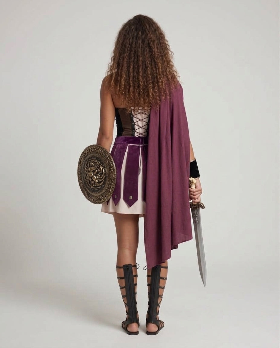 Women's Historical Gladiator Costume with Cloak and Armor Details Chichicherry