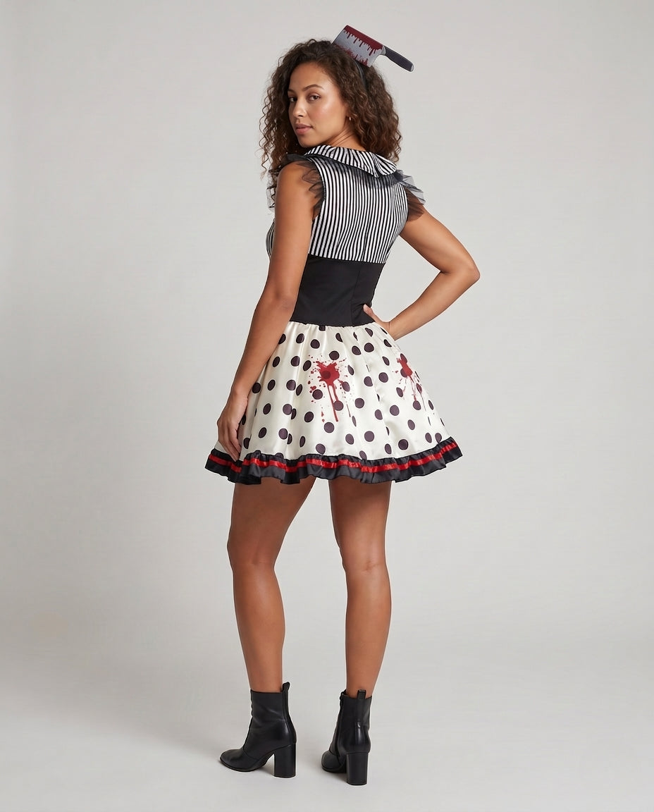 Ladies Scary Clown Dress with Bloody Accents Chichicherry