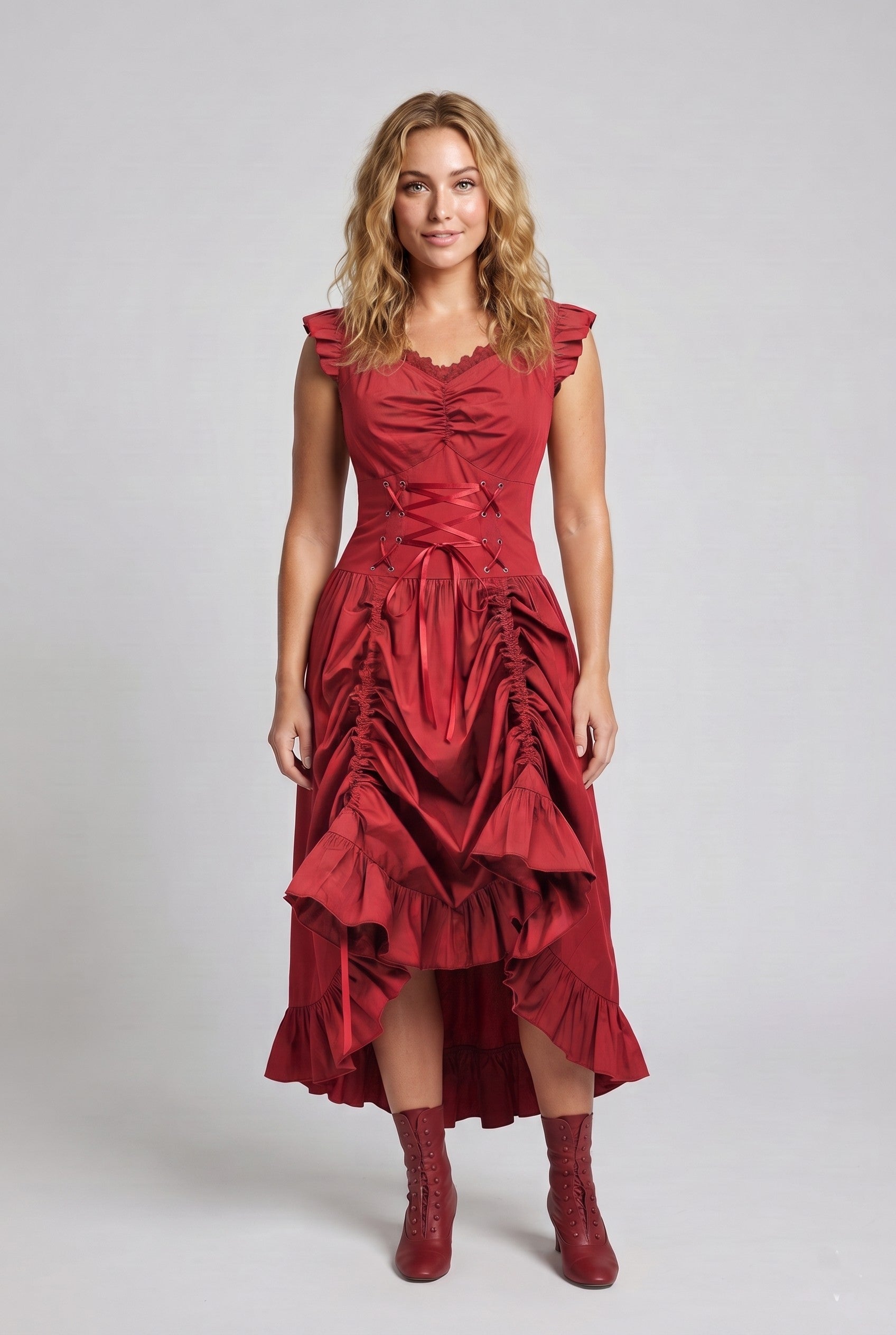 Women's romantic dress with ruffle details and elegant lacing Chichicherry