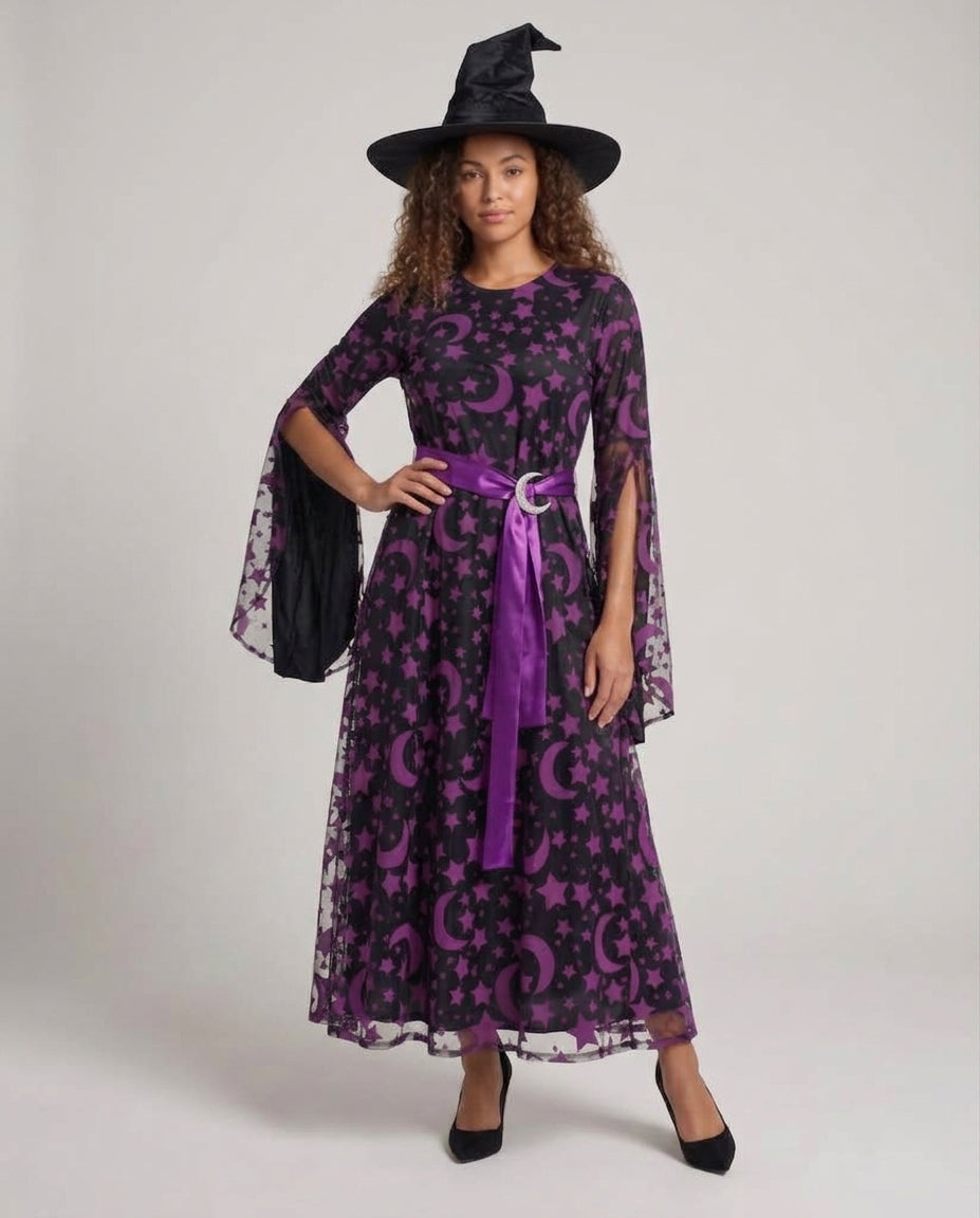 Women's witch robe with star and moon pattern Chichicherry