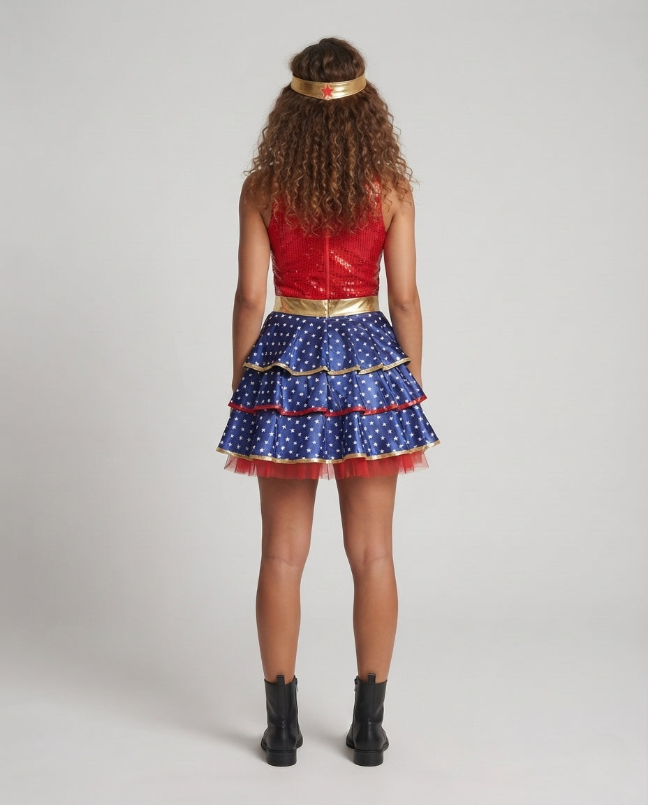 Women's Superhero Costume with Ruffles and Glitter Chichicherry