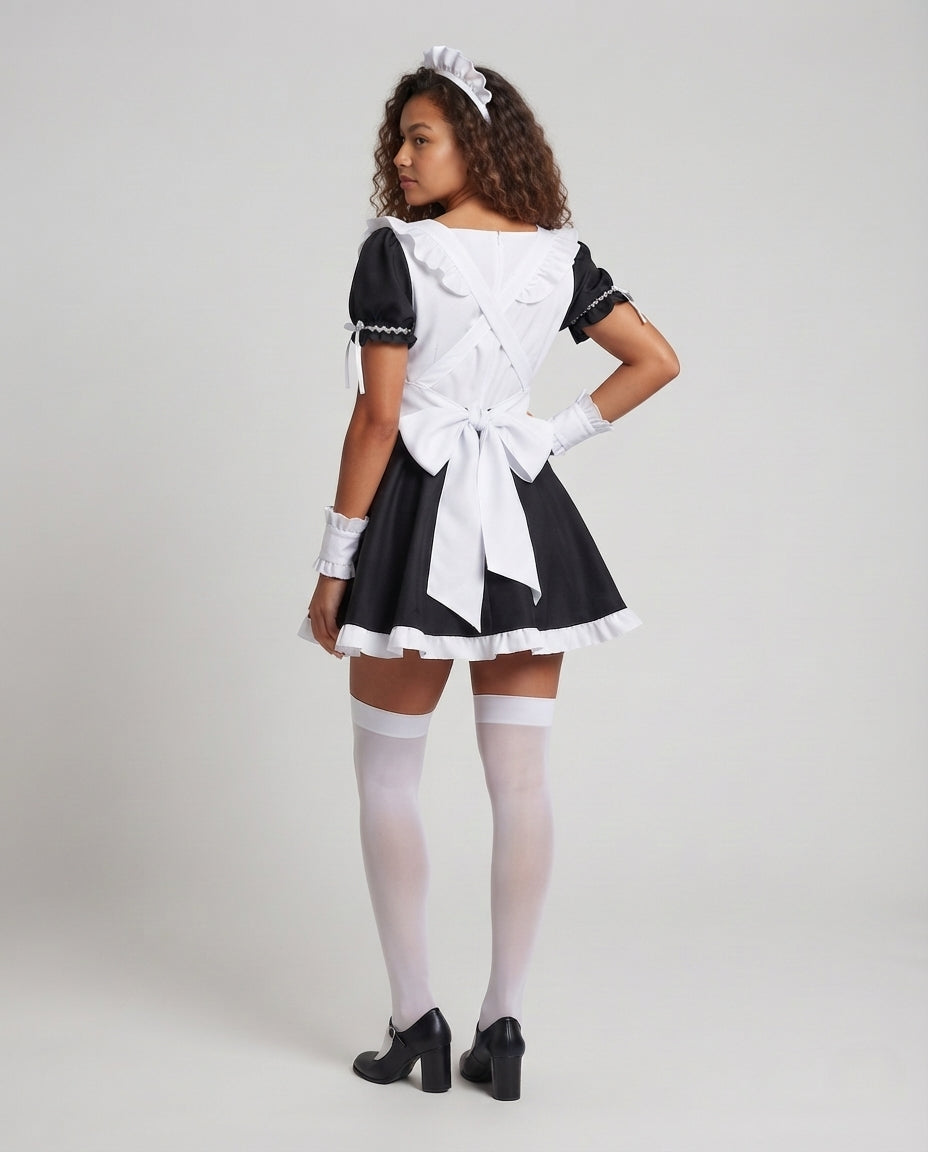 Women's playful maid costume with ruffle details and satin bow Chichicherry