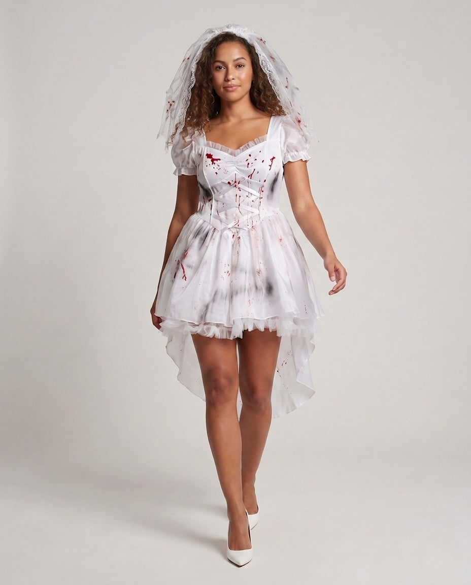 Women's Creepy Ghost Bride with Transparent Veil and Bloody Accents Chichicherry