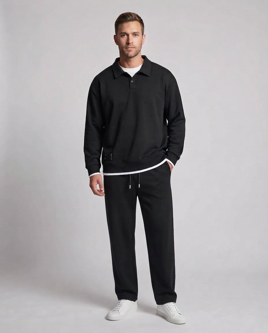 Unisex Oversize-Polo-Sweatshirt-Set mit weiter Jogginghose