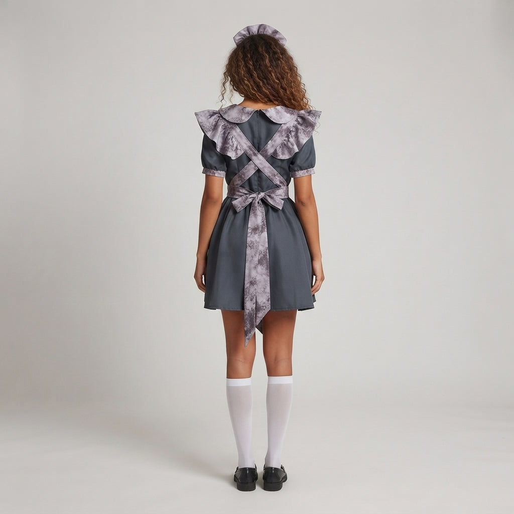 Ladies Playful Maid Dress with Hood and Ruffle Details Chichicherry