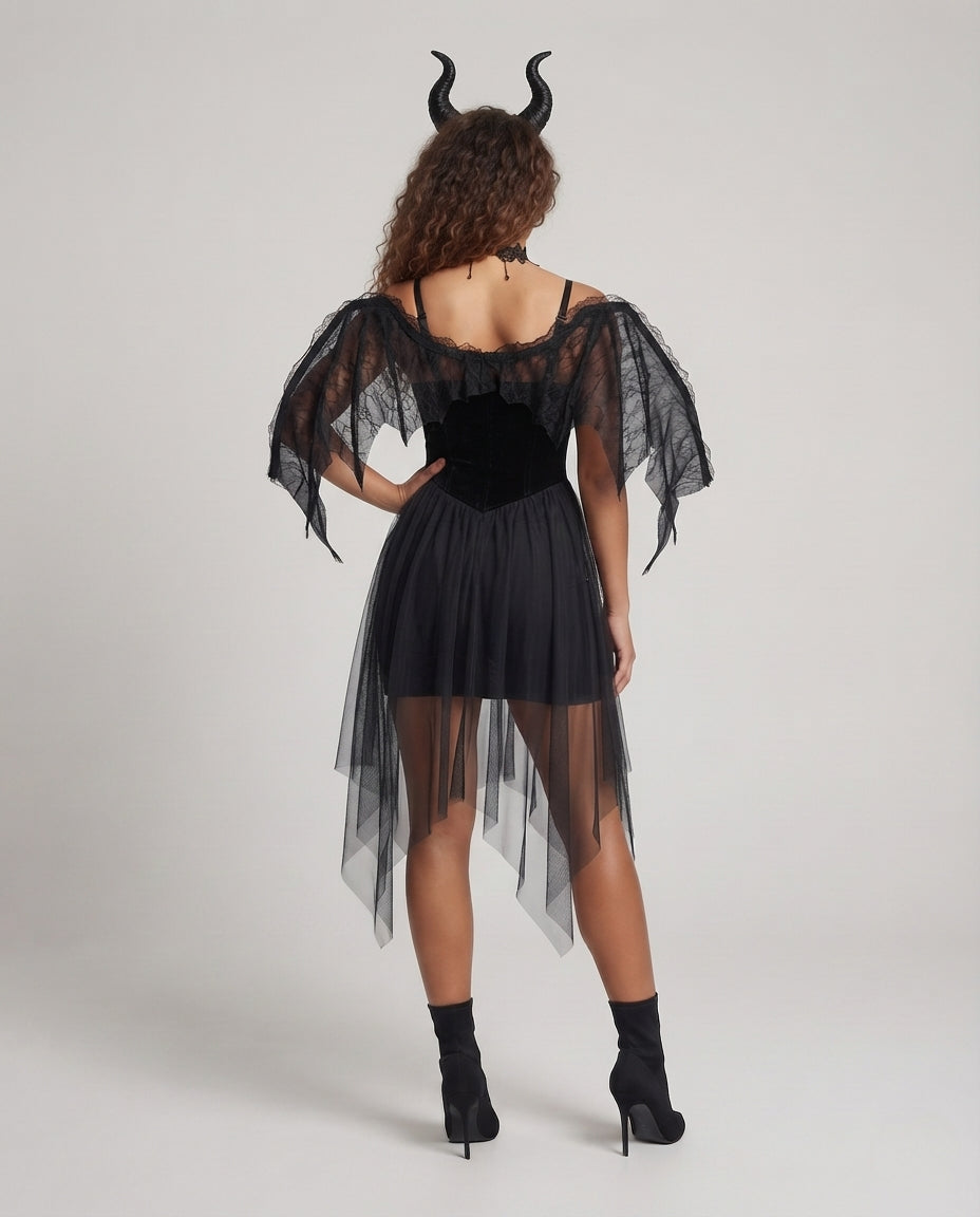 Ladies seductive Gothic dress with transparent tulle skirts Chichicherry