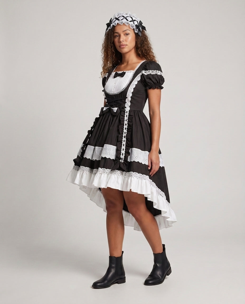 Women Timeless Lolita Dress with Ruffle Details and Puff Sleeves Chichicherry