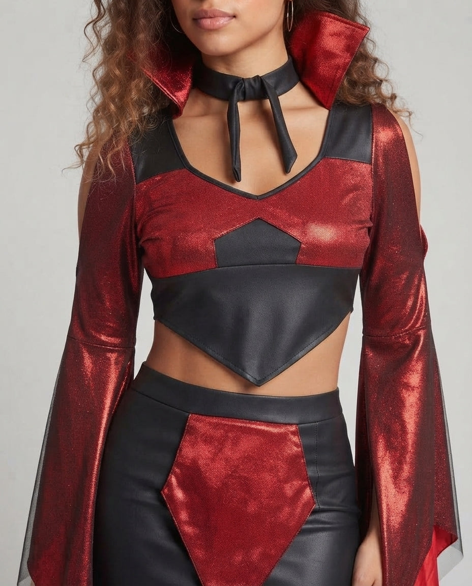 Women's Devil Costume with Voluminous Sleeves and Shimmering Tulle Skirt Chichicherry