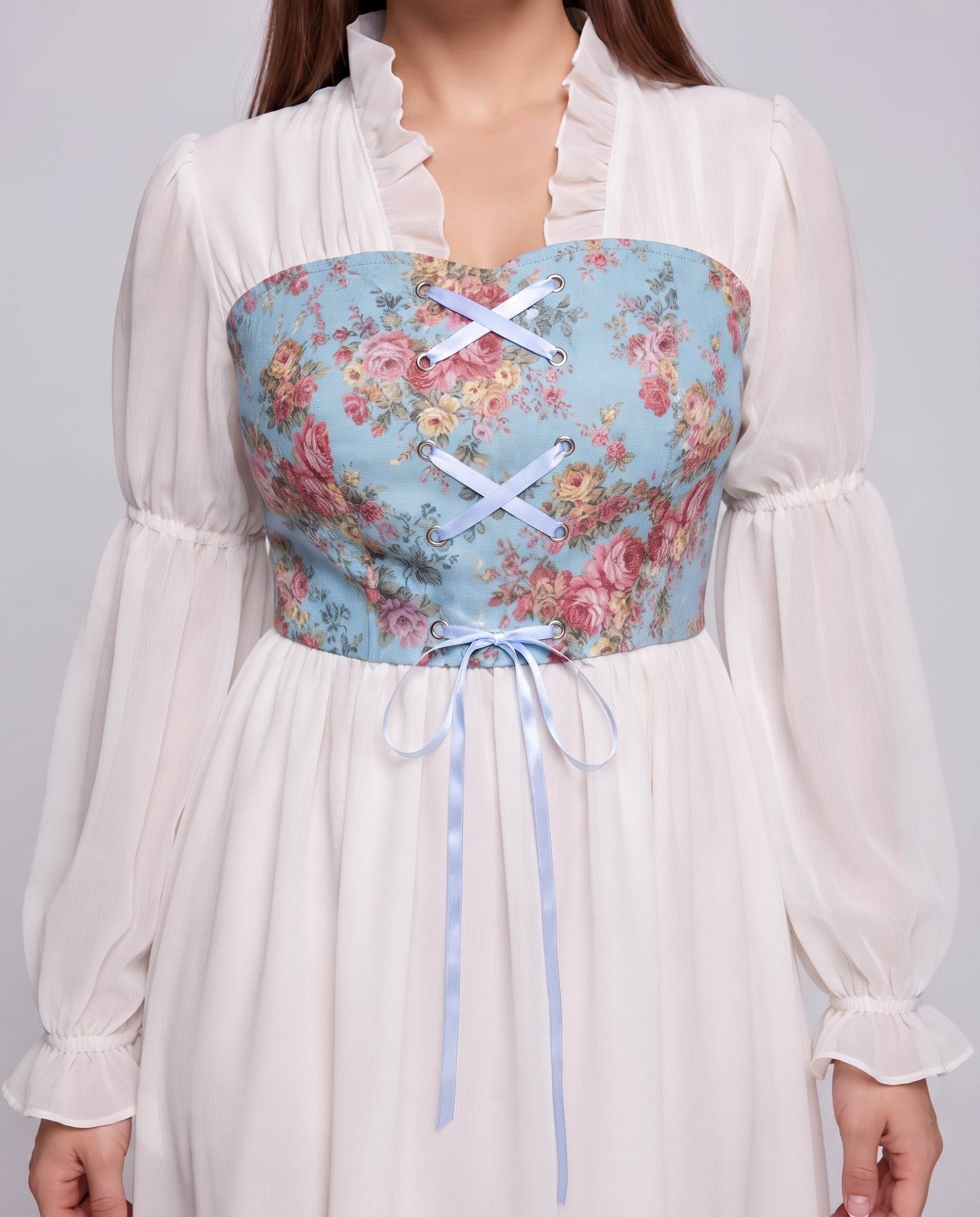 Women Romantic Maxi Dress with Ruffles and Floral Pattern Chichicherry