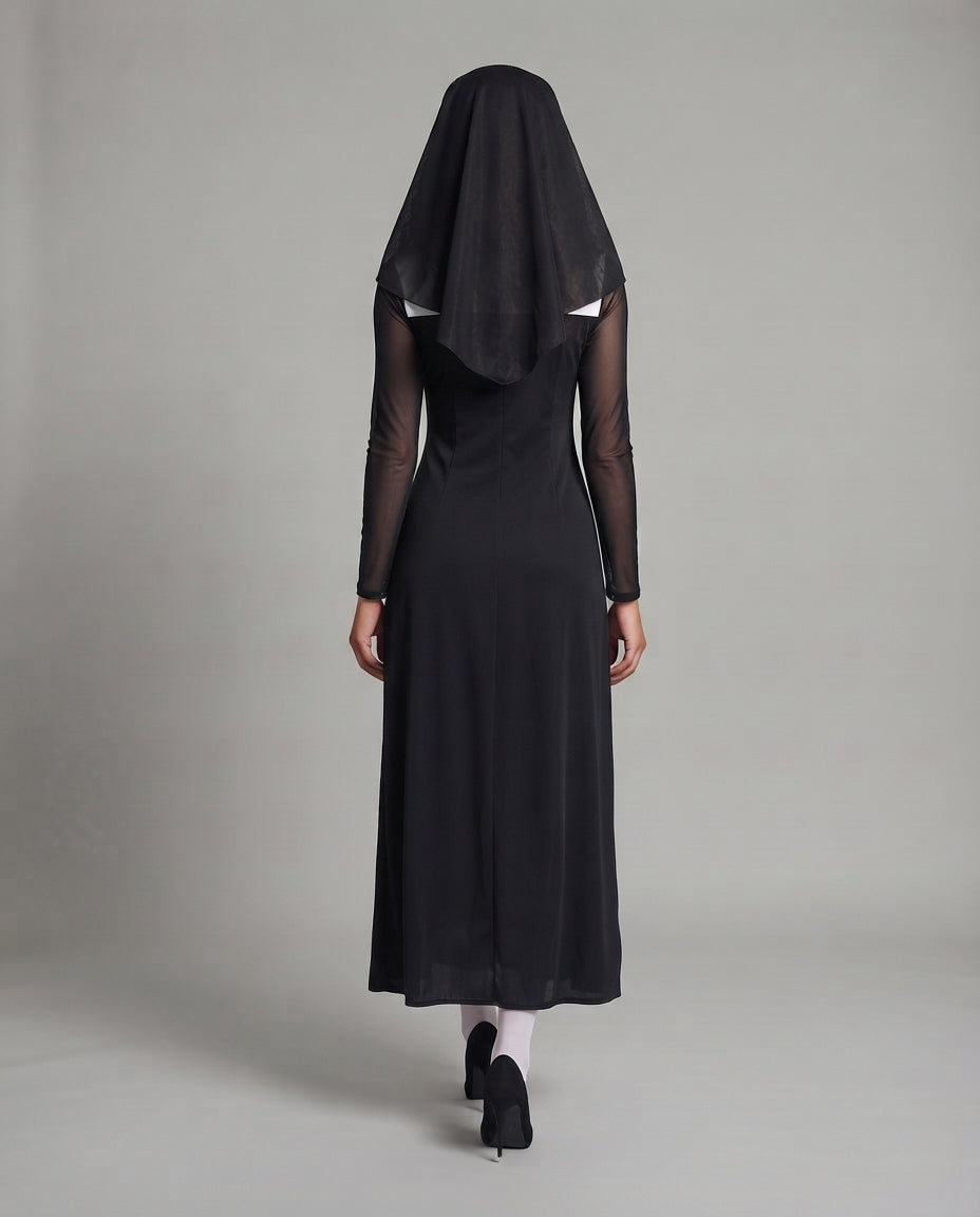 Ladies Seductive Nun Costume with Sheer Sleeves and Side Slits Chichicherry