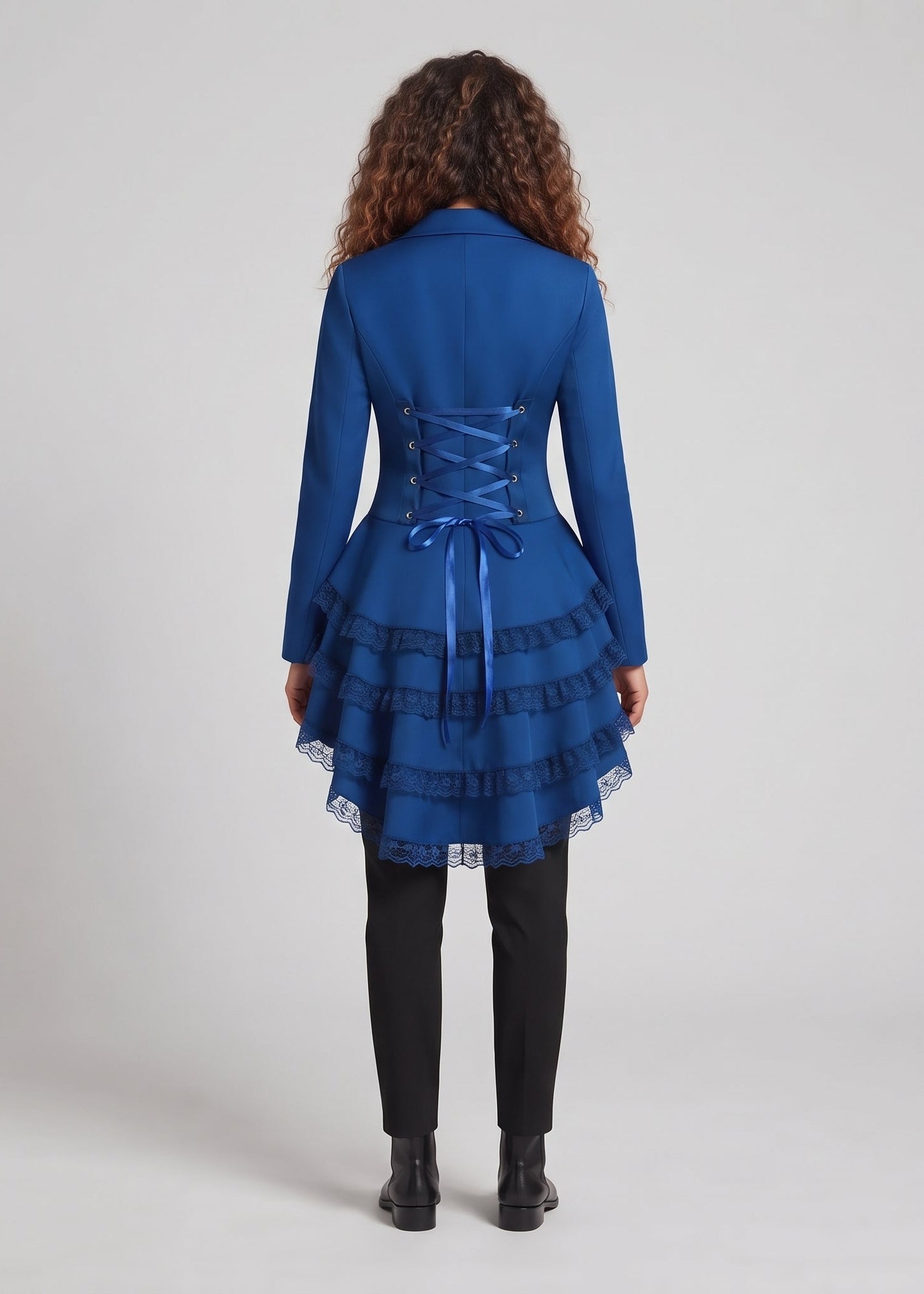 Women Elegant Ruffle Jacket with Deep V-Neck and Double Buttoned Front Chichicherry