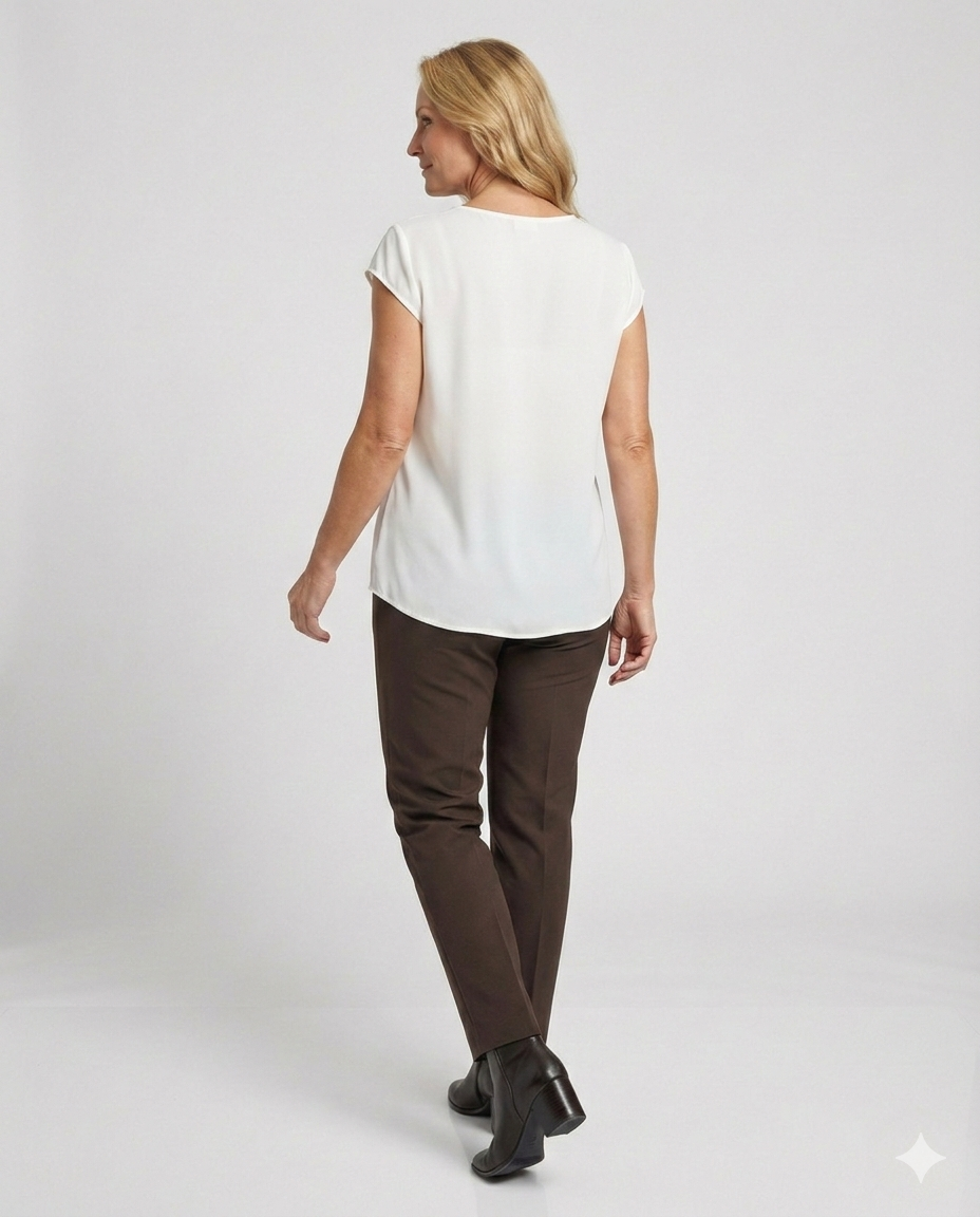Elegant Short Sleeve Blouse Women With Decorative Pleats