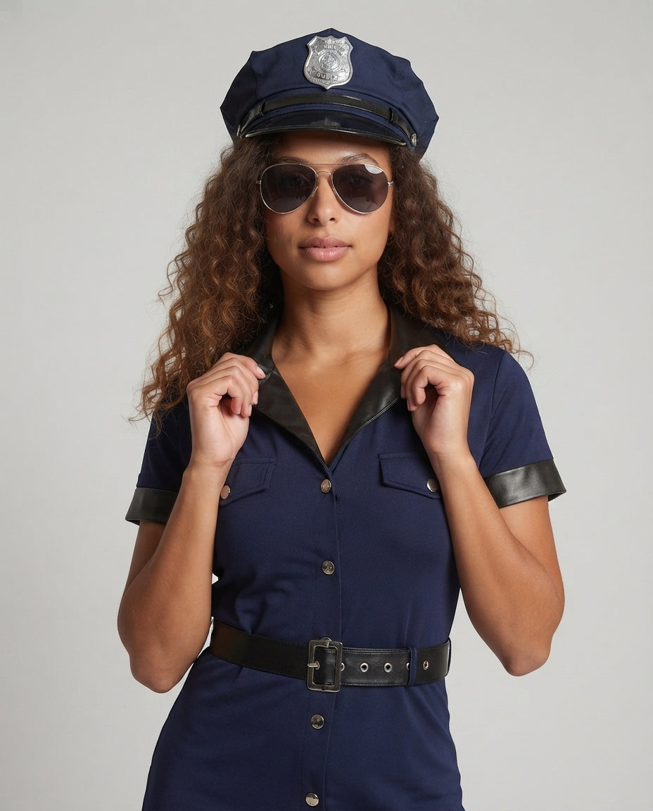 Women's police uniform dress with fitted cut and glossy accents Chichicherry