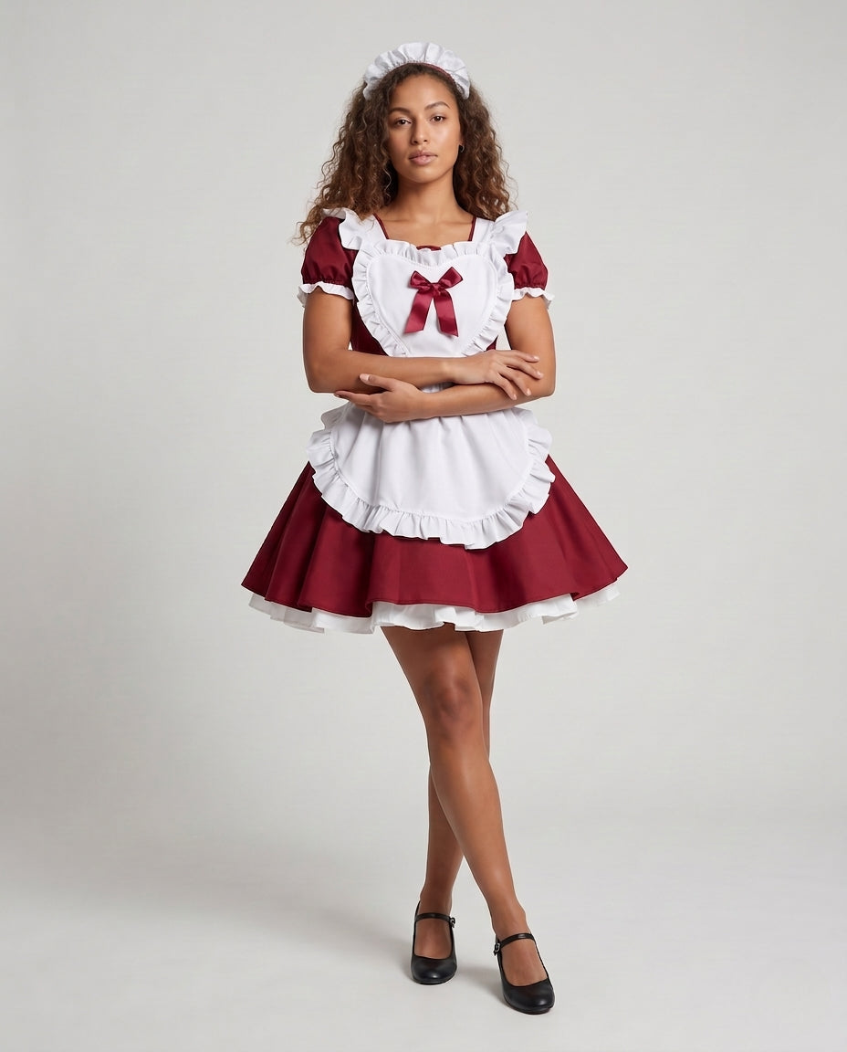 Women Vintage Serving Dress with Ruffles and Hood Chichicherry