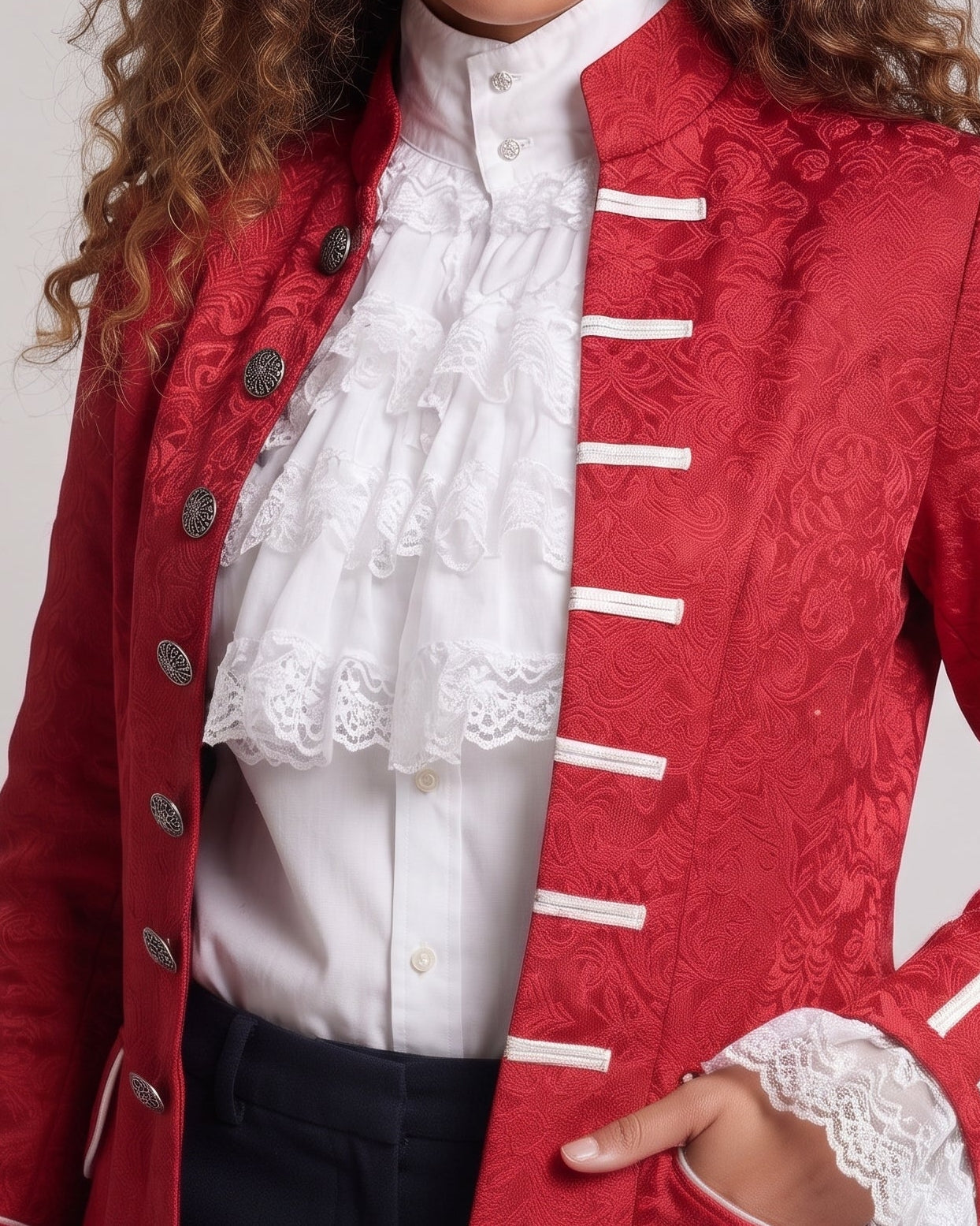 Ladies Elegant Ruffle Shirt with Decorative Lace Cut-Outs Chichicherry