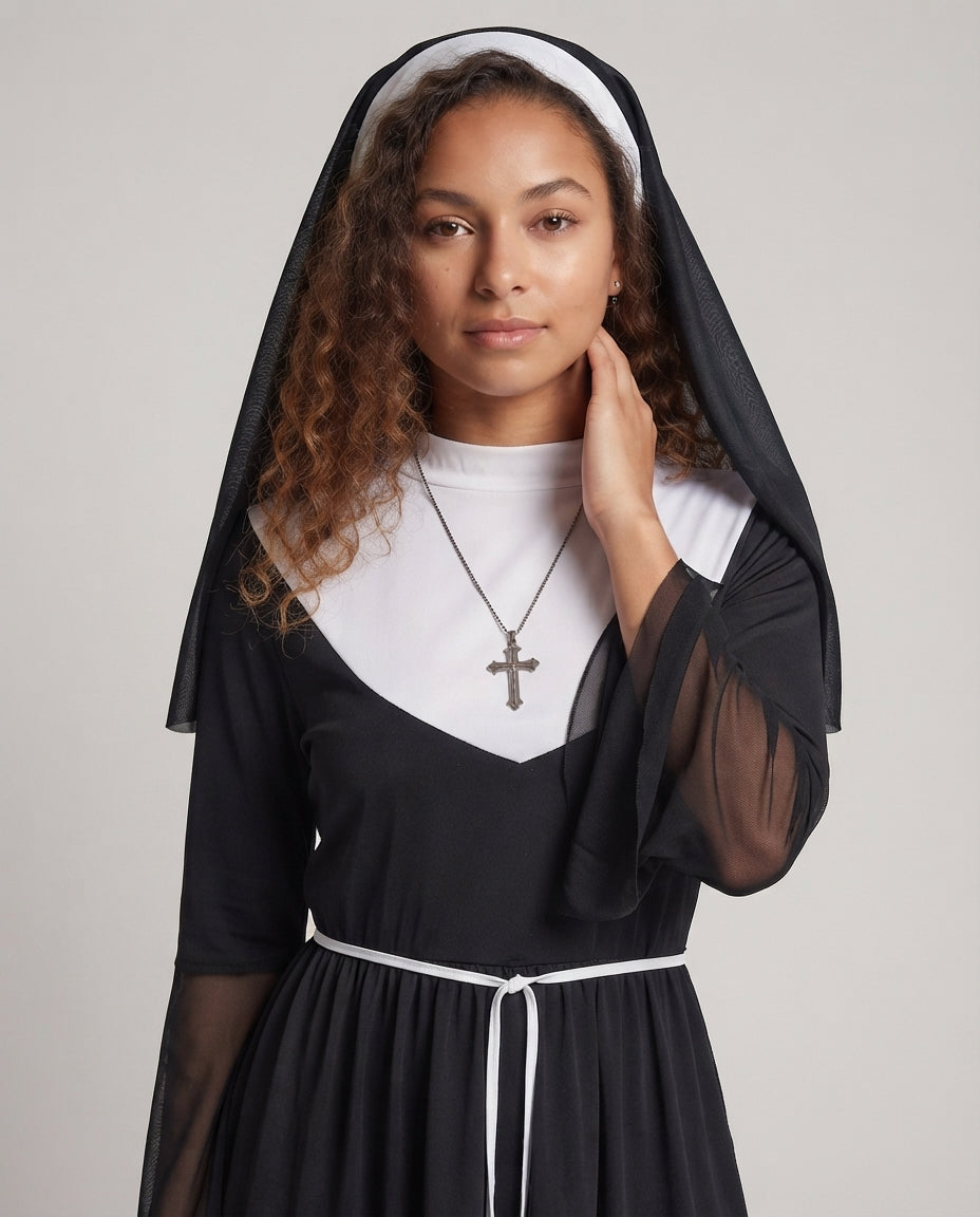 Women Nun Costume with Transparent Sleeve Puff Detail Chichicherry
