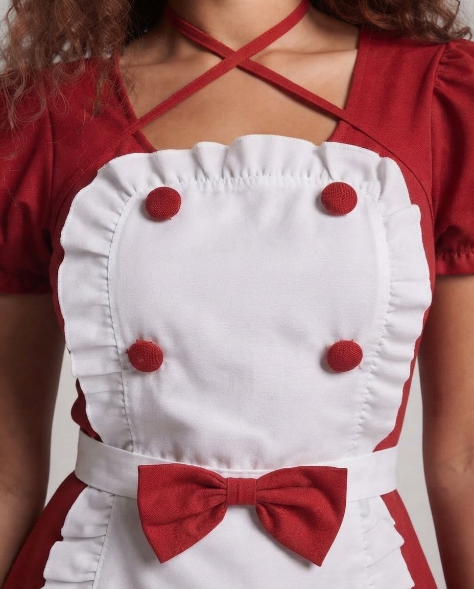 Women Playful Maid Dress with Ruffles and Satin Apron Chichicherry