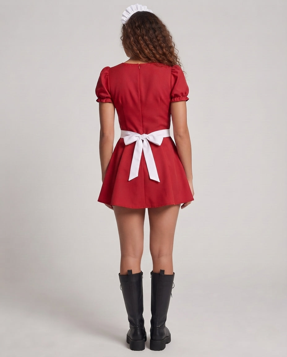 Women Playful Maid Dress with Ruffles and Satin Apron Chichicherry