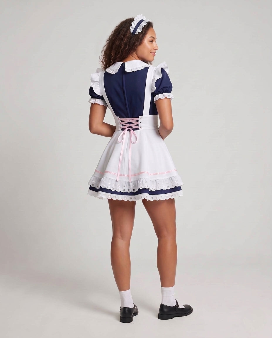 Women Maid Dress with Lace and Ruffle Accents Chichicherry