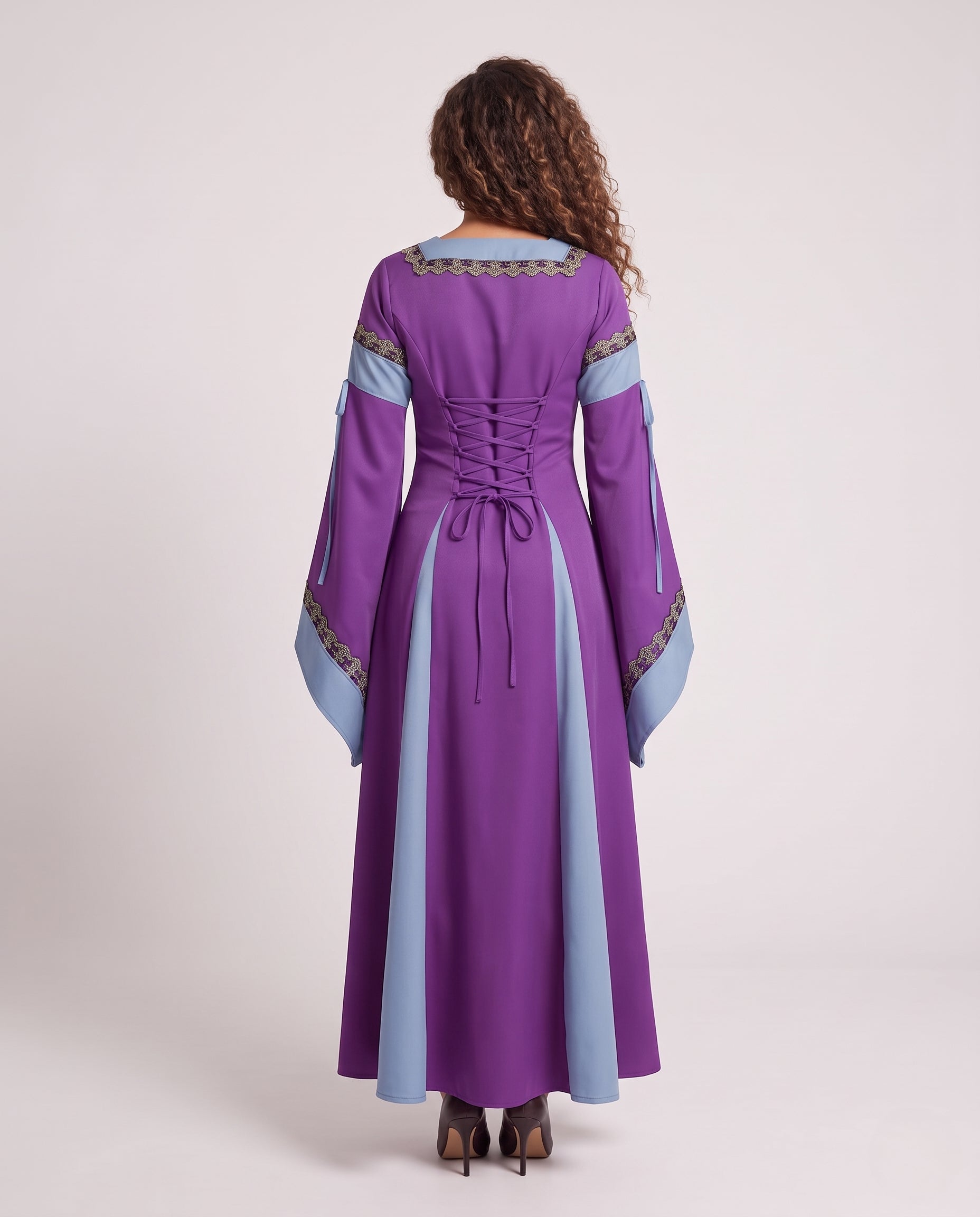 Women’s Historical Dress with Long, Flowing Sleeves and Decorative Lacing Detail Chichicherry