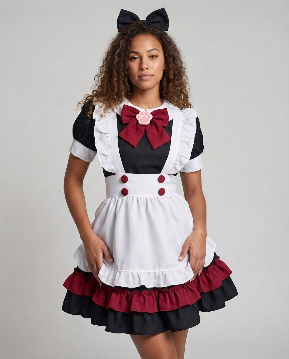 Women's playful maid dress with ruffle details and stylish bow accent Chichicherry