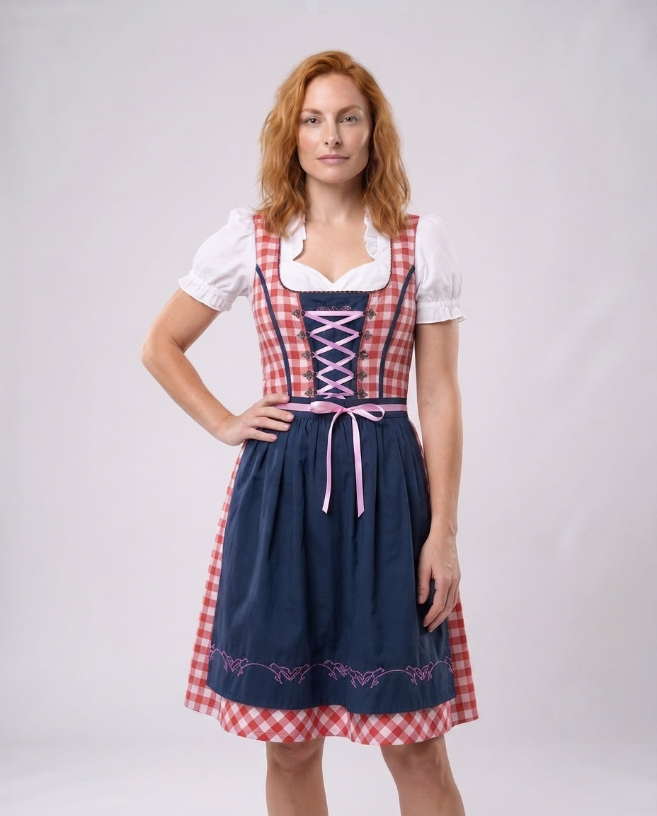 Women's traditional dress with checkered top and elegant ruffles Chichicherry