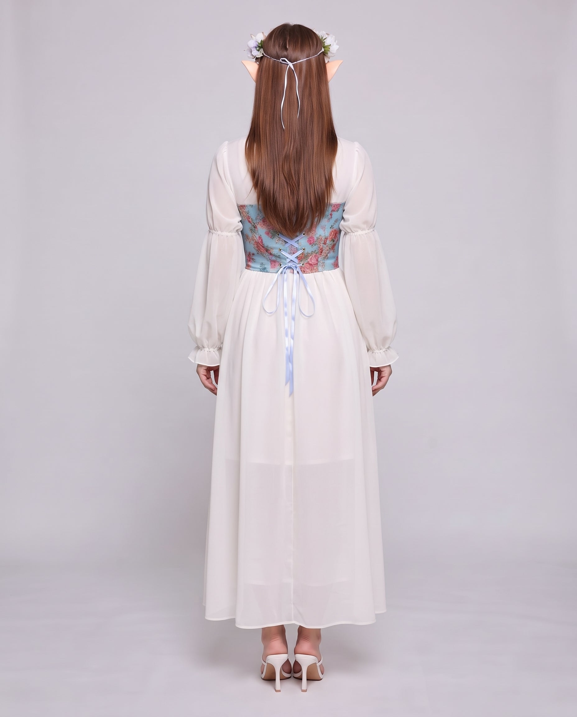 Women Romantic Maxi Dress with Ruffles and Floral Pattern Chichicherry