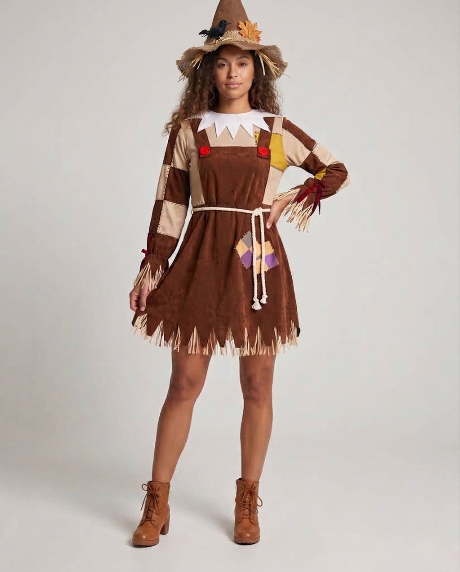 Women's costume as charming scarecrow with lovingly detailed hat and fringe Chichicherry