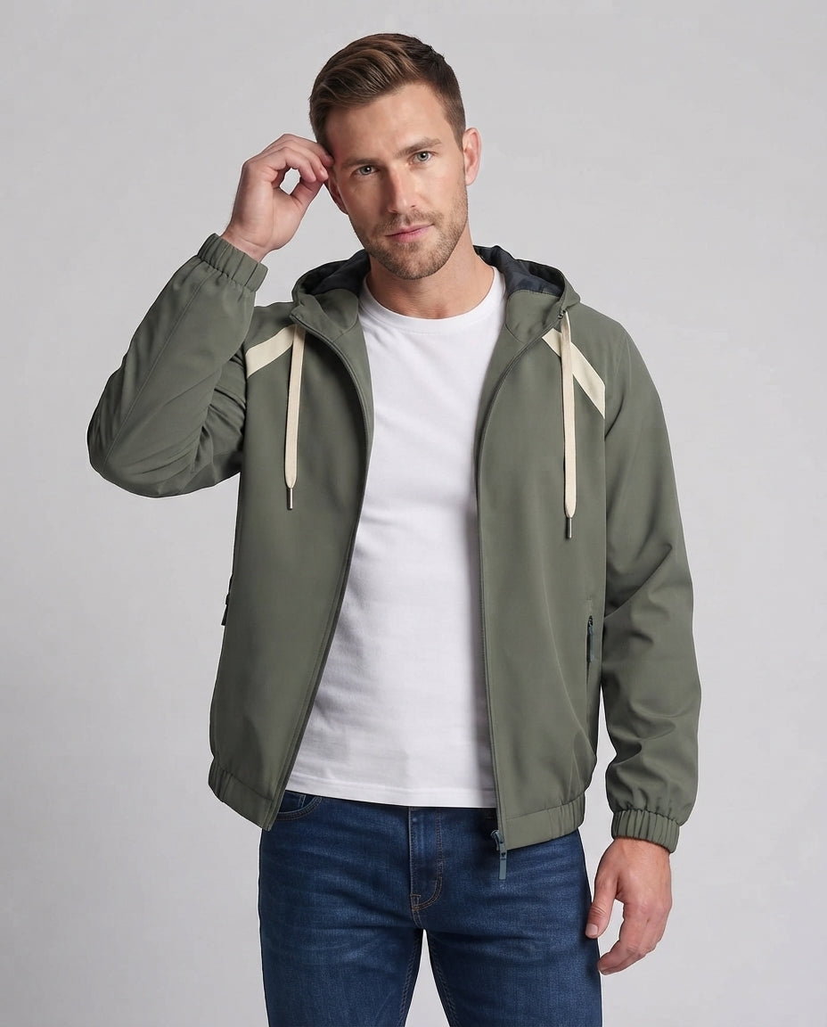 Unisex Ultraleichte Kapuzen‑Windjacke mit verdecktem Reißverschluss & verstellbarem Saum