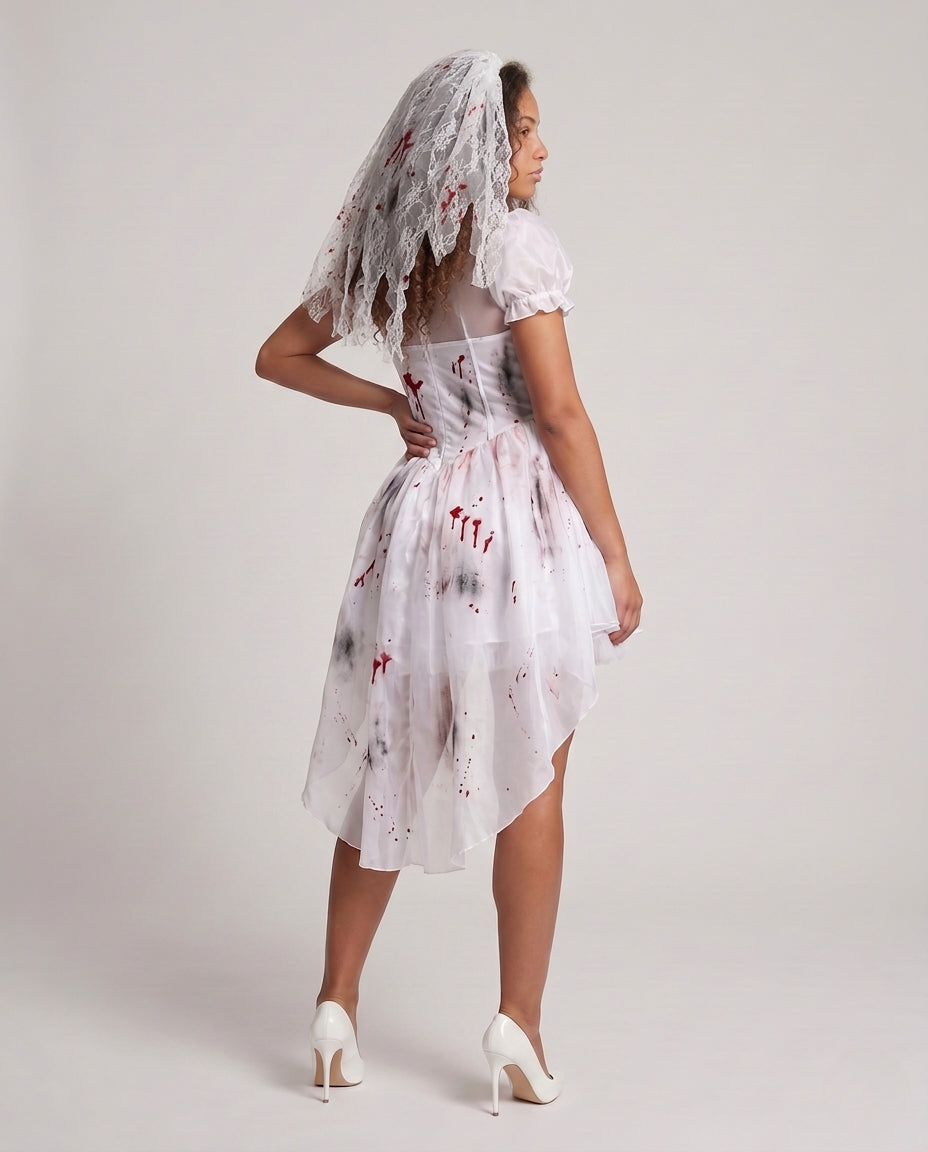 Women's Creepy Ghost Bride with Transparent Veil and Bloody Accents Chichicherry