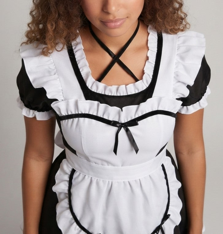 Ladies funny maid dress with ruffle details and apron Chichicherry