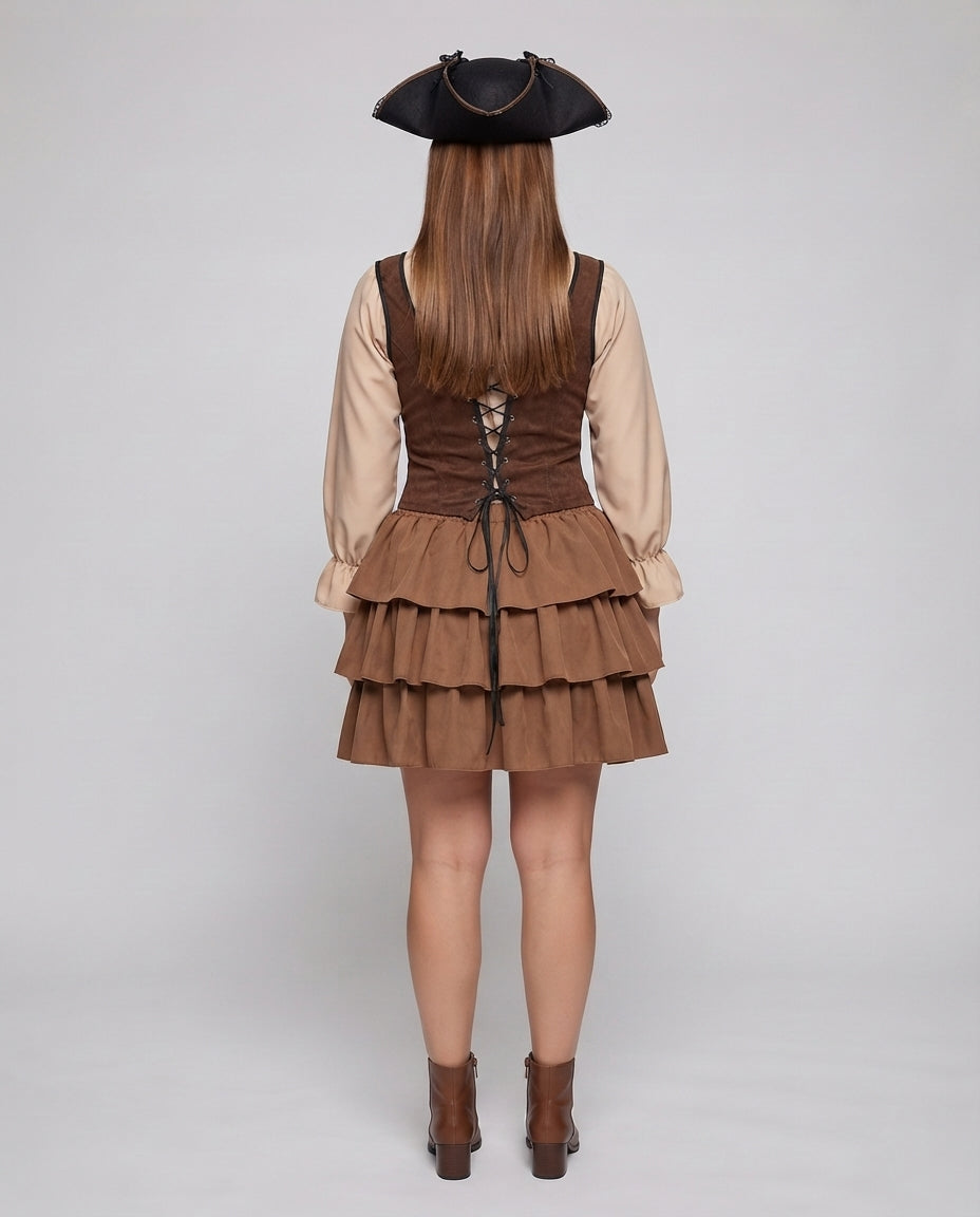 Women's Pirate Costume with Stylish Ruffle and Elegant Lacing Chichicherry