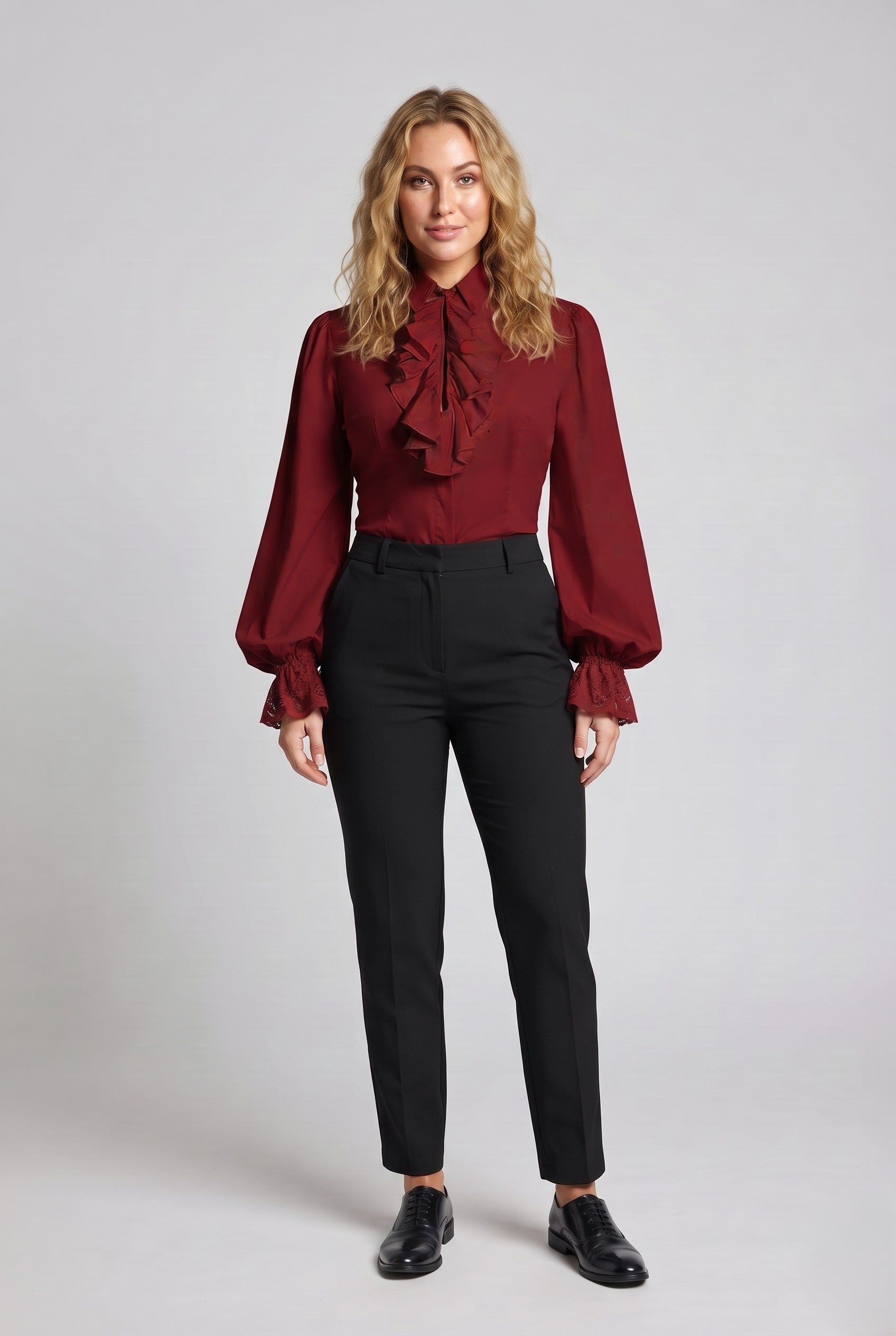Women Ruffled Blouse with Elegant Collar Area Chichicherry