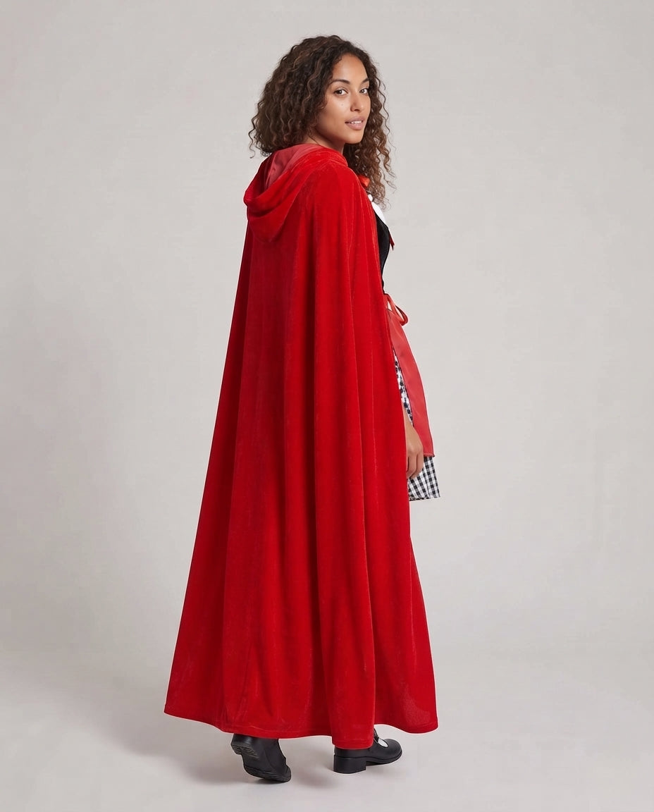 Women's Fairytale Little Red Riding Hood Costume with Shimmering Overlay and Detail-Ornamented Accents Chichicherry