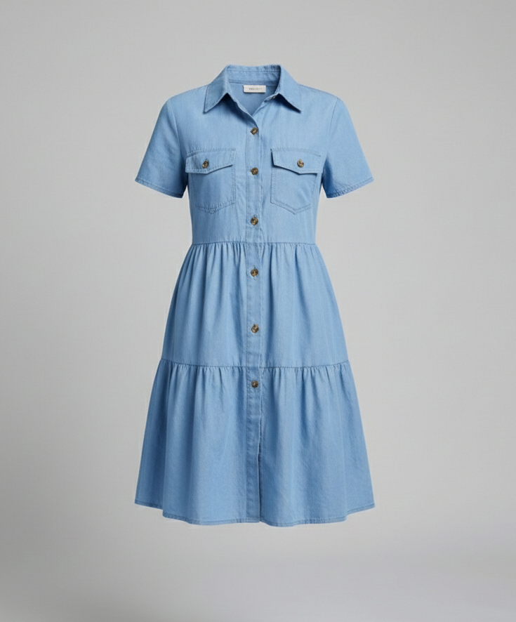 Women's dress with short sleeves and pockets