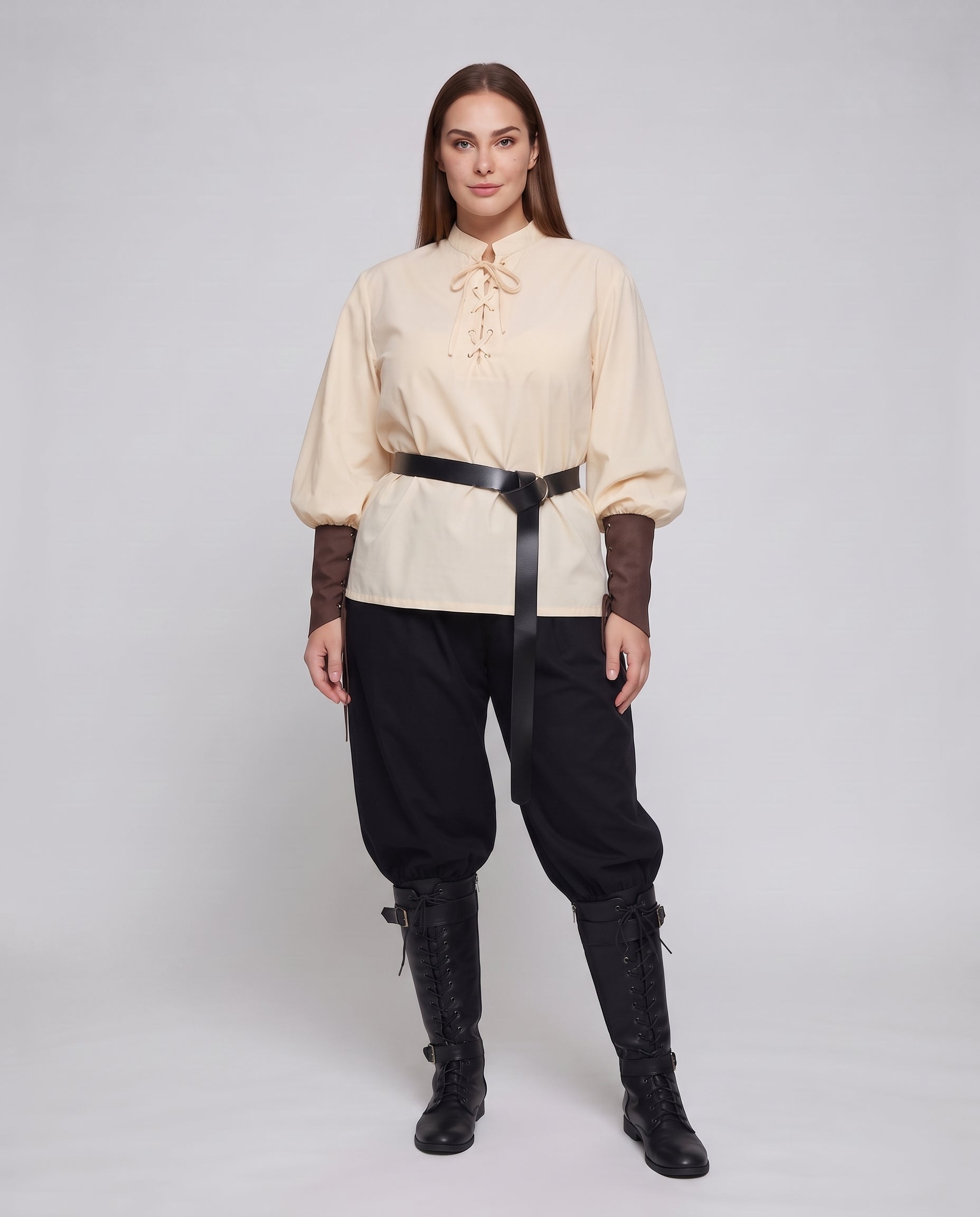 Women historical costume set with elegant laced blouse and wide pants Chichicherry