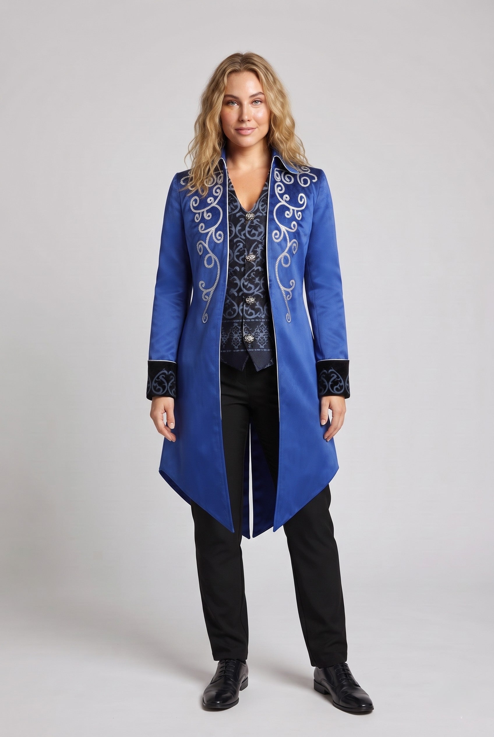 Women elegant tailcoat with elaborate embellishments and noble accents Chichicherry