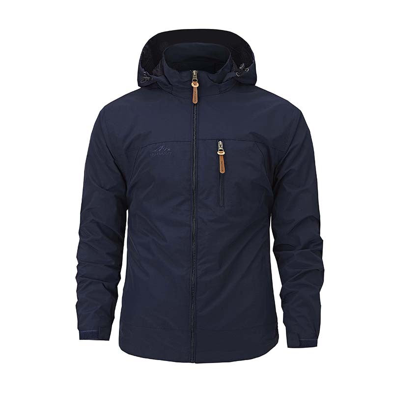 Men's Multifunctional Softshell Outdoor Jacket with Hood, Chest Zipper, and Breathable Lining Chichicherry