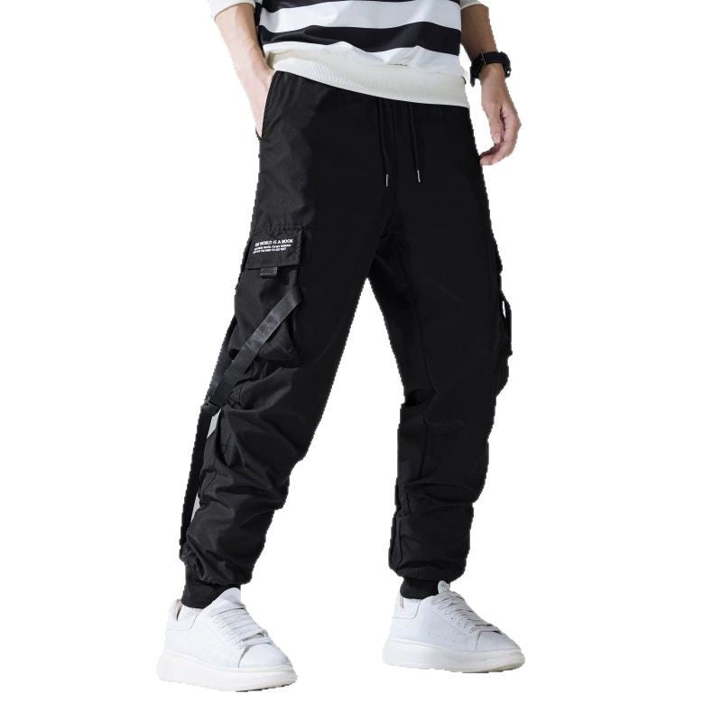 Men's tapered utility cargo pants in jogger style with multiple pockets, drawstring & elastic ankle cuffs Chichicherry